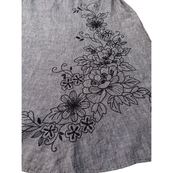 JM COLLECTION 100% Linen Midi Skirt Size 8 Petite A-Line Embroidery Beaded Gray‎ - Picture 3 of 7